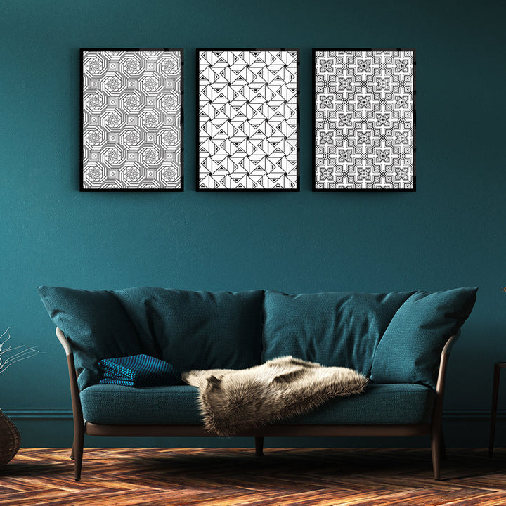 Geometrik Desen-13 3'lü Set Cam Tablo