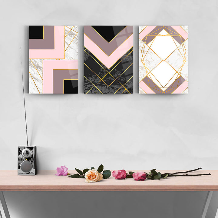 Geometrik Desen-4 3'lü Set Cam Tablo